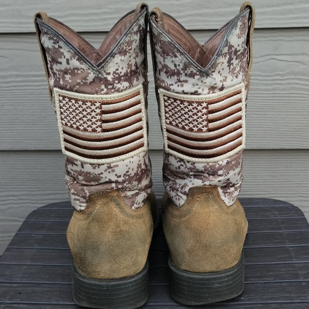 Ariat Sport Patriot Western Boot Mocha/Sand Camo Brown Cowboy Flag Mens 8.5 D